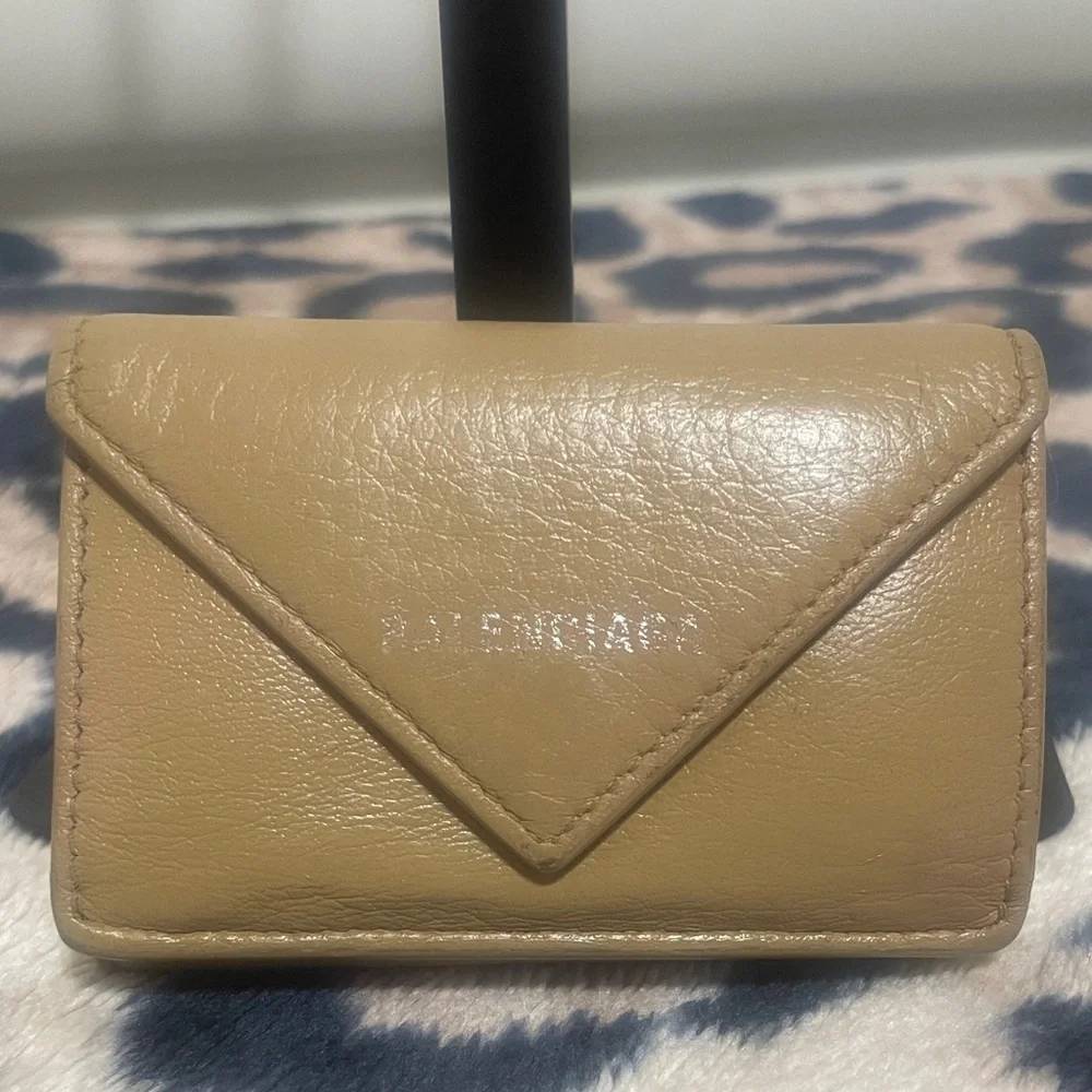 Balenciaga Beige Leather Mini Compact Wallet